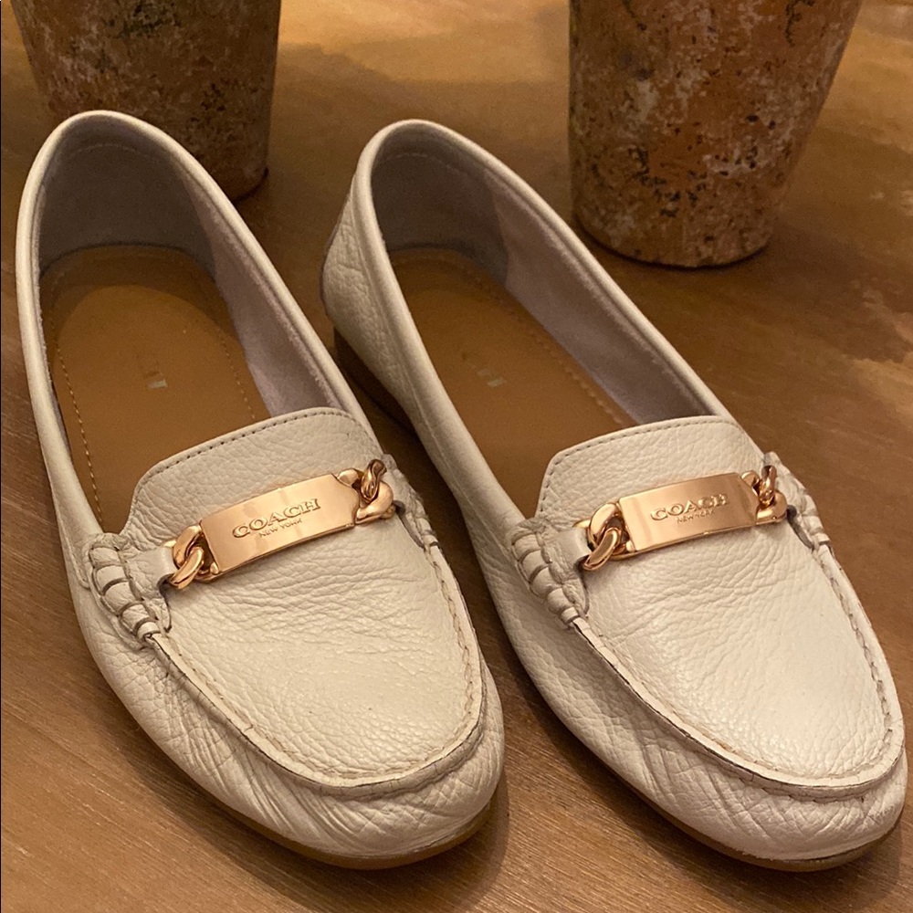 Coach Cream Flats with Gold Hardware